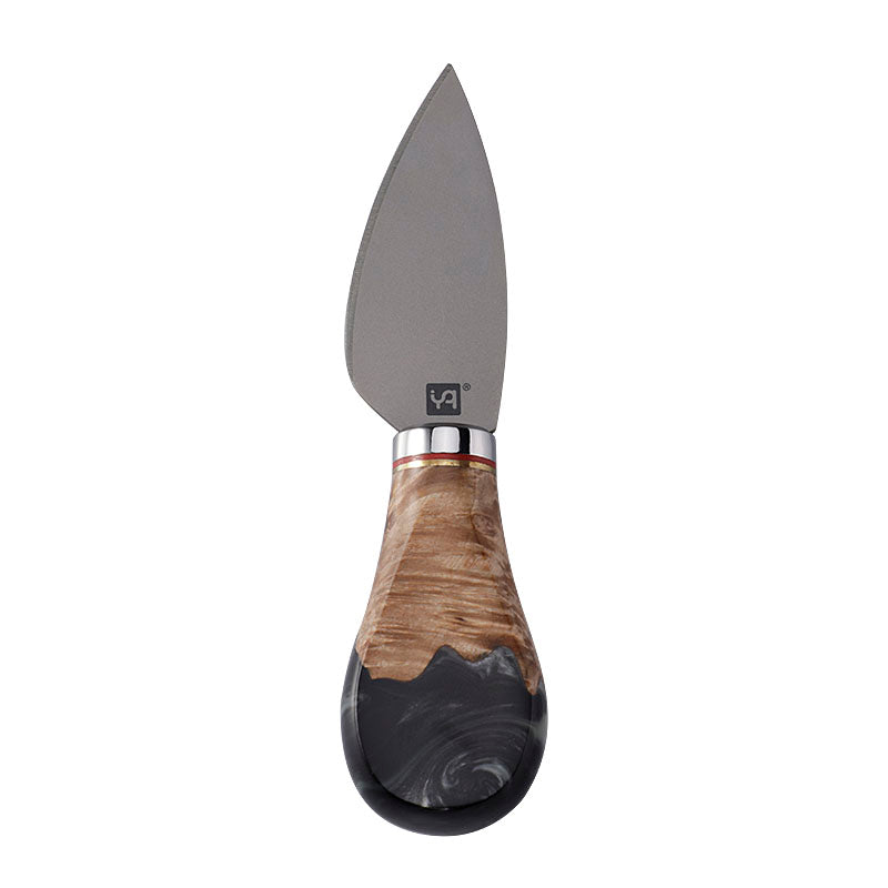 Titanium Hard Cheese Knife with Burl Wood & Black Resin Handle