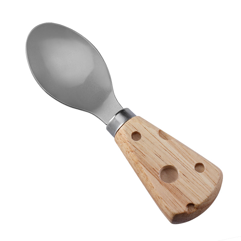 Cheese Spoon with Cheese-Shaped Holey Rubberwood Handle