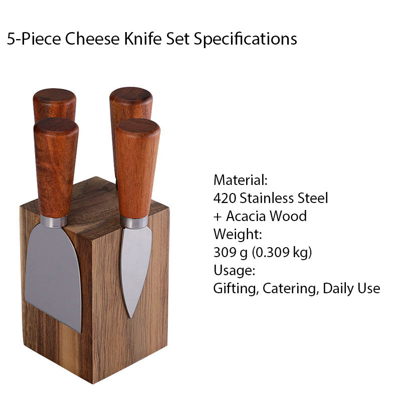 4-Piece Cheese Knife Set with Tapered Acacia Wood Handles & Block