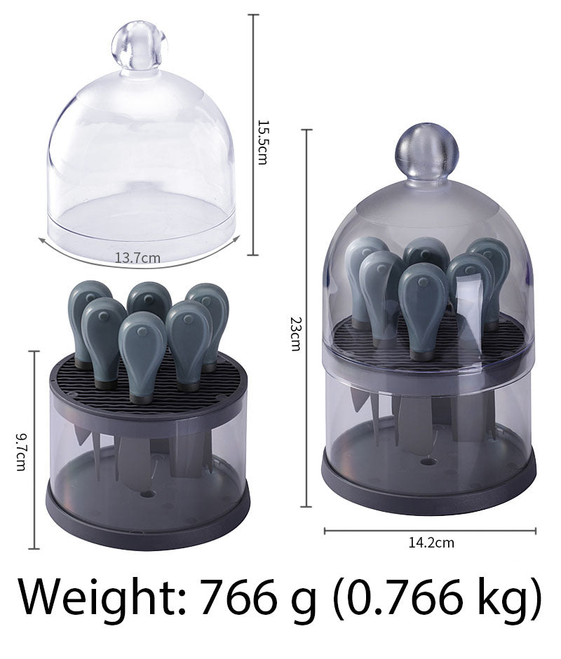 6-Piece Titanium-Coated Cheese Knife Set with Transparent Dome Stand