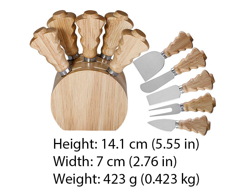 5-Piece Cheese Knife Set with Rubber Wood Stand