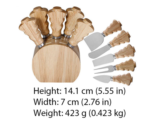 5-Piece Cheese Knife Set with Rubber Wood Stand