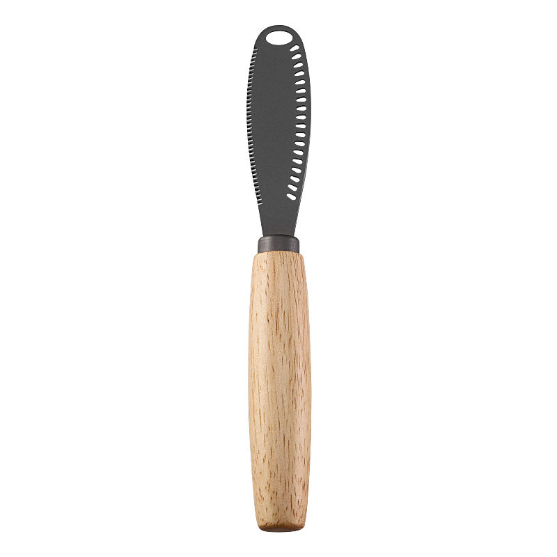 Double-Sided Serrated Soft Cheese Knife with Black Titanium Blade & Rubberwood Handle