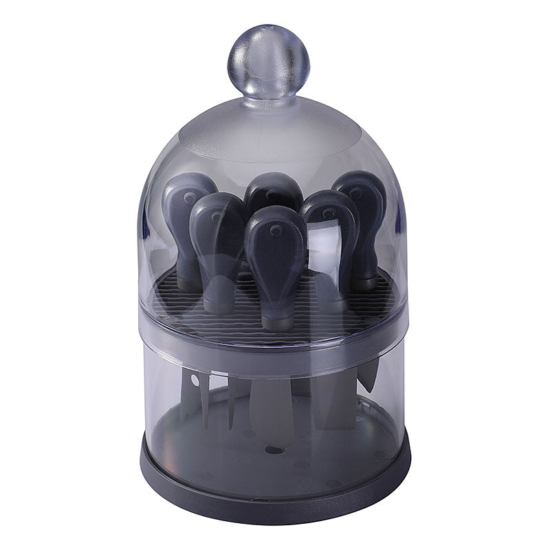 6-Piece Titanium-Coated Cheese Knife Set with Transparent Dome Stand