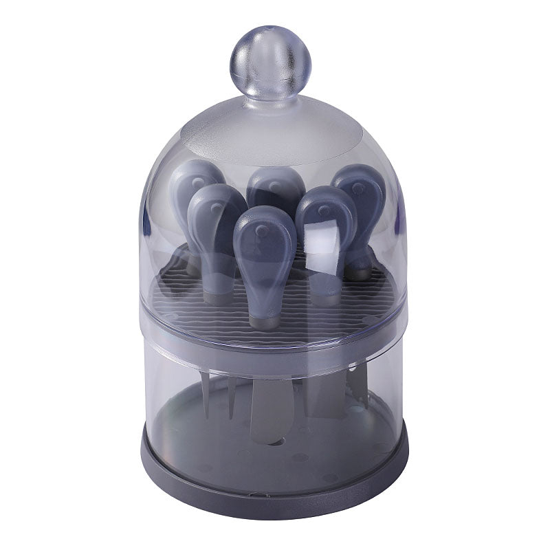 6-Piece Titanium-Coated Cheese Knife Set with Transparent Dome Stand