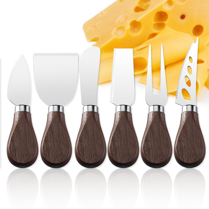 6-Piece Cheese Knife Set with Walnut Wood Handles