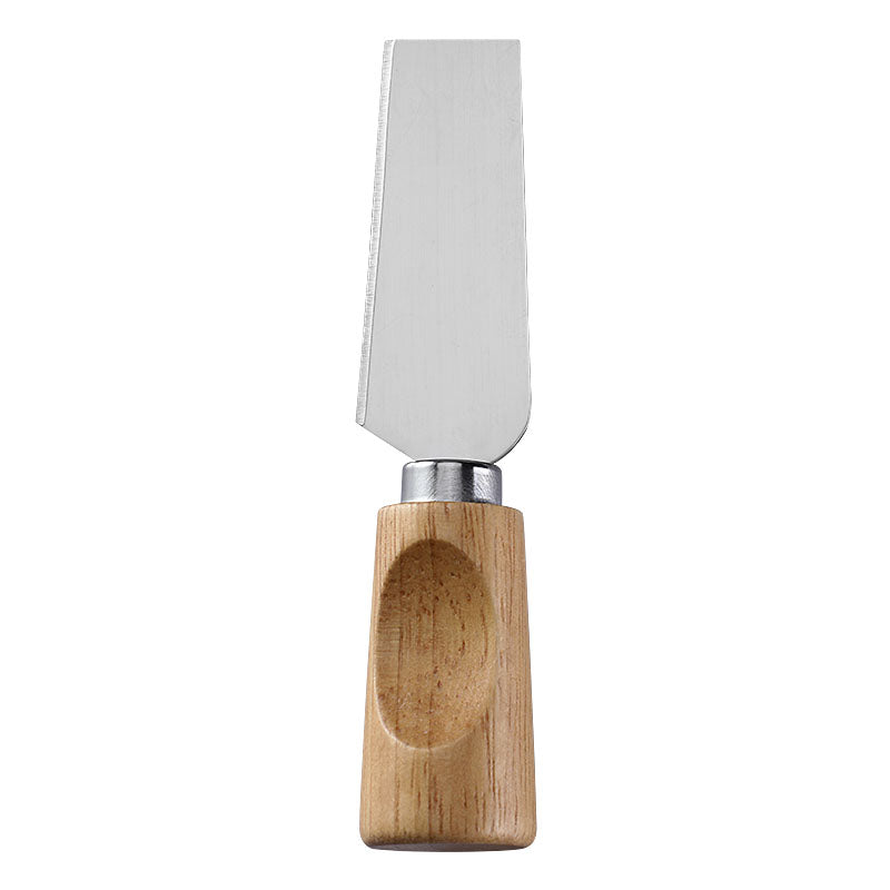 Angled Wide-Blade Cheese Knife with Stainless Steel Blade & Single-Groove Square Rubberwood Handle
