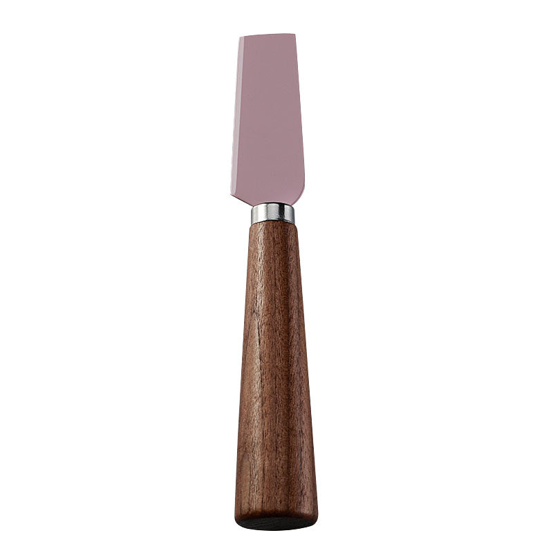 Wide Hard Cheese Knife with Pink Coated Blade & Walnut Tapered Handle