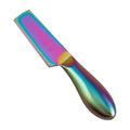Full-Tang Square-Blade Cheese Cleaver, Rainbow Titanium Stainless Steel, Teardrop Handle