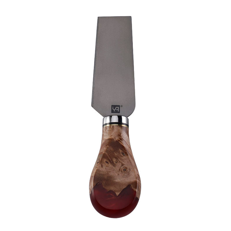 Titanium All-Purpose Cheese Knife with Burl Wood & Red Resin Handle