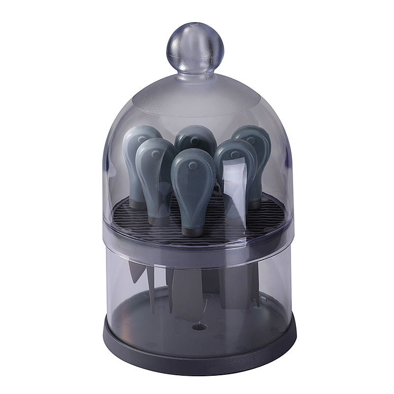 6-Piece Titanium-Coated Cheese Knife Set with Transparent Dome Stand