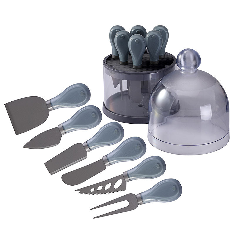 6-Piece Titanium-Coated Cheese Knife Set with Transparent Dome Stand