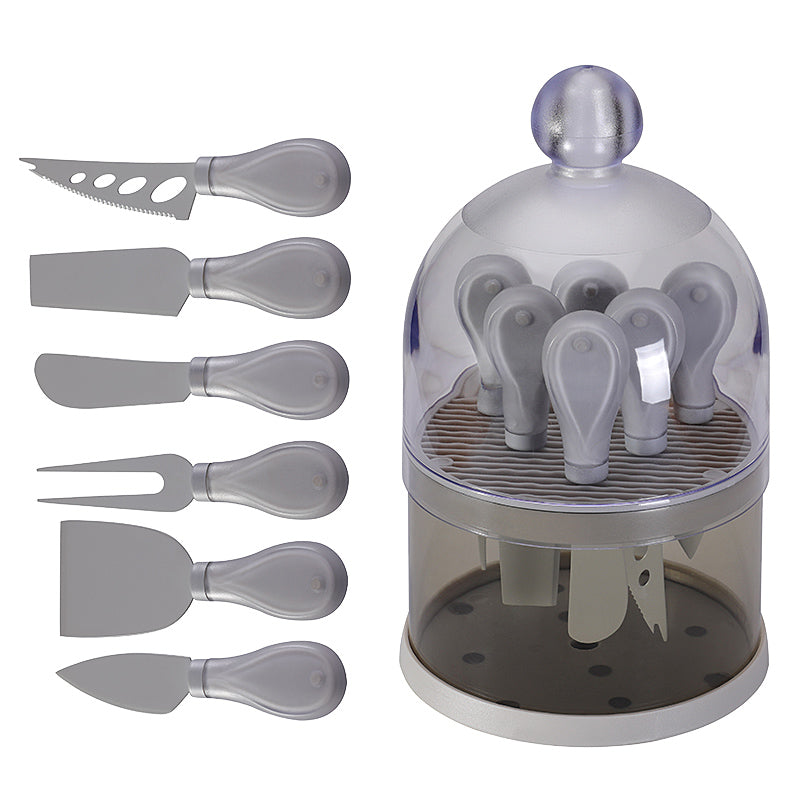 6-Piece Cheese Knife Set with Transparent Dome Stand