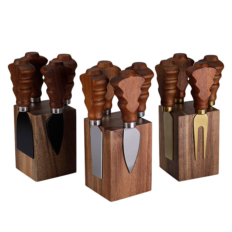 4-Piece Christmas Tree Cheese Knife Set with Acacia Wood Block – 3 Colors
