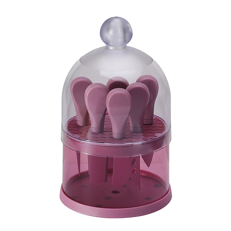 6-Piece Cheese Knife Set with Clear Dome Stand