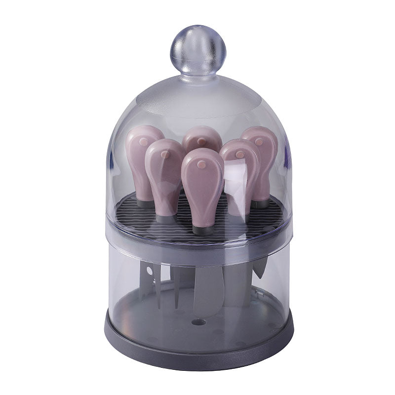 6-Piece Titanium-Coated Cheese Knife Set with Transparent Dome Stand