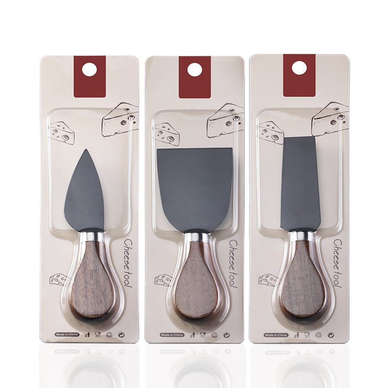6-Piece Black Cheese Knife Set | Walnut Handle & Stainless Steel