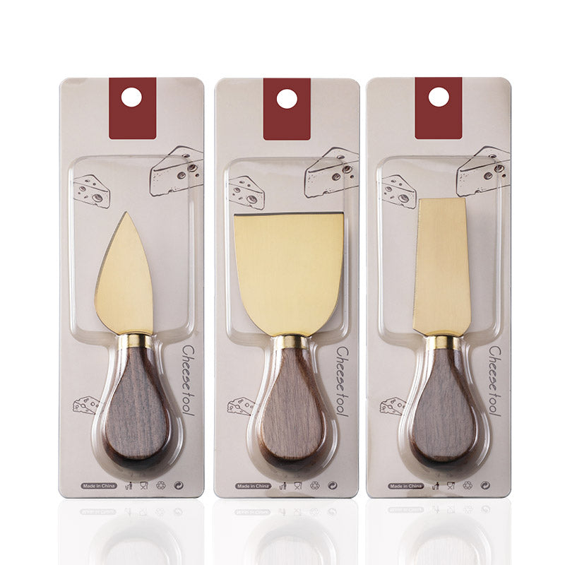6-Piece Cheese Knife Set with Walnut Wood Handles – Gold