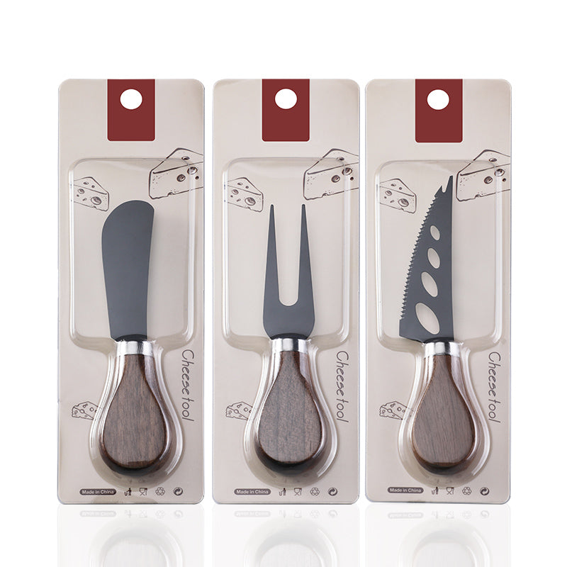 6-Piece Black Cheese Knife Set | Walnut Handle & Stainless Steel