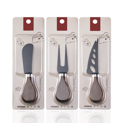 6-Piece Black Cheese Knife Set | Walnut Handle & Stainless Steel