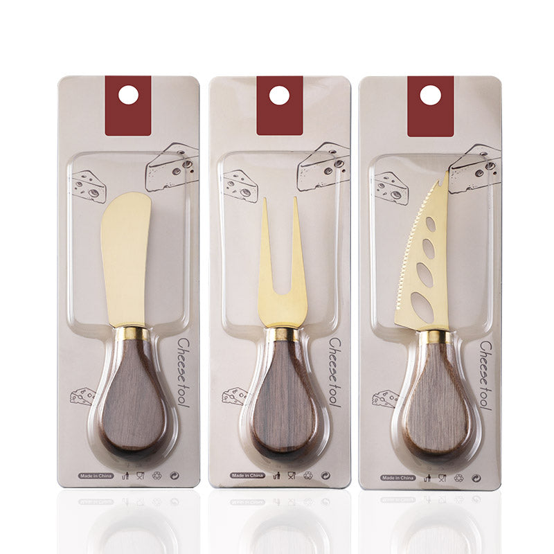 6-Piece Cheese Knife Set with Walnut Wood Handles – Gold