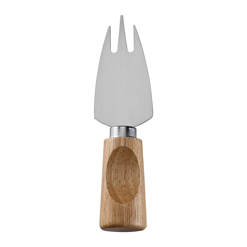 Three-Prong Triangular Cheese Fork with Stainless Steel Tines & Single-Groove Square Rubberwood Handle