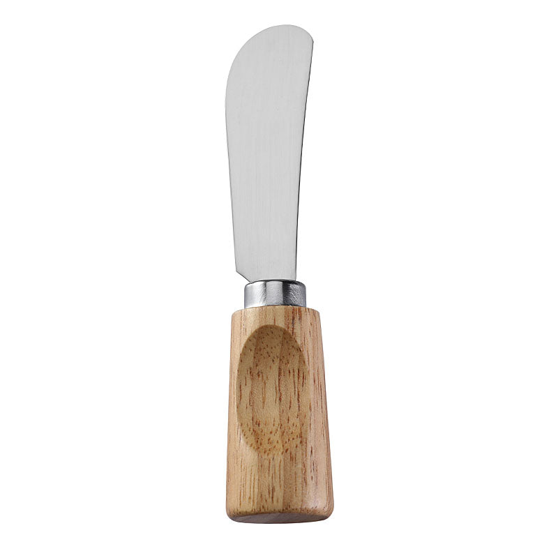 Curved-Blade Cheese Spreader with Stainless Steel Blade & Single-Groove Square Rubberwood Handle