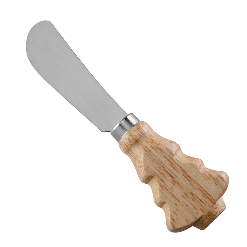 6-Piece Christmas Tree Cheese Knife Set with Rubberwood Handles