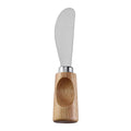 Round-Tip Cheese Spreader with Stainless Steel Blade & Single-Groove Square Rubberwood Handle