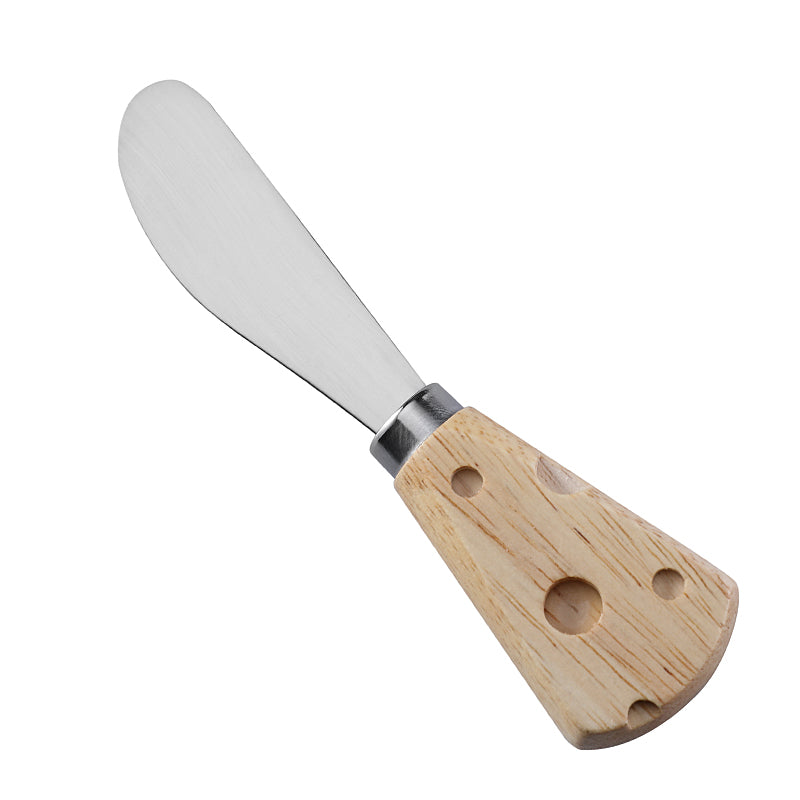 Round-Tip Cheese Spreader with Cheese-Shaped Holey Rubberwood Handle