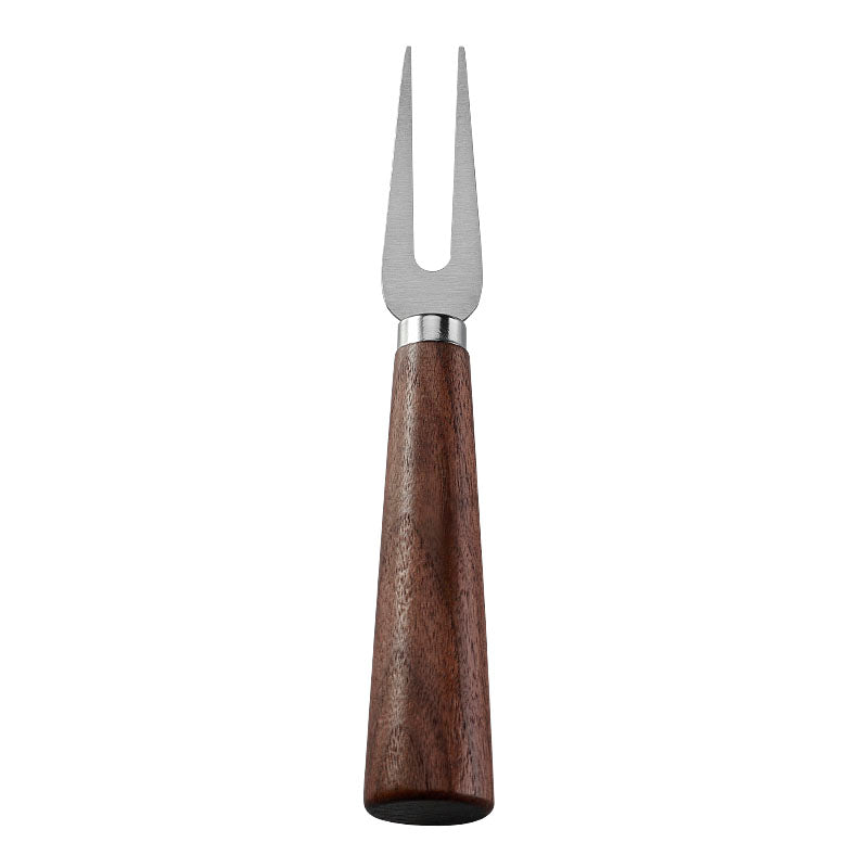 Two-Prong Cheese Fork with Brushed Stainless Steel Tines & Walnut Tapered Handle
