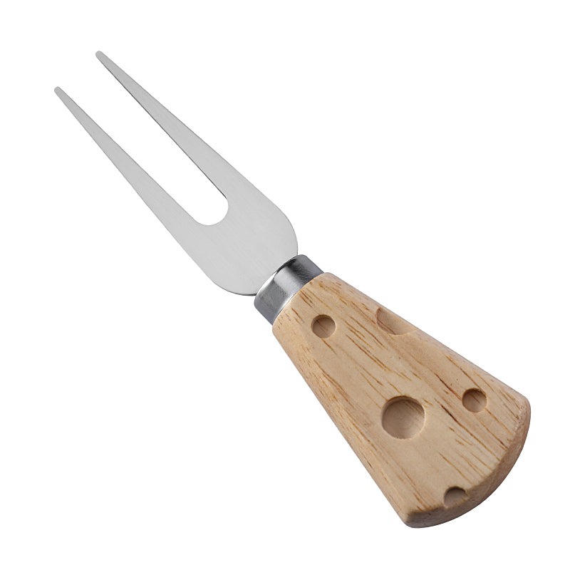 Two-Prong Cheese Fork with Cheese-Shaped Holey Rubberwood Handle