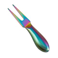 Full-Tang Two-Prong Cheese Fork, Rainbow Titanium Stainless Steel, Teardrop Handle