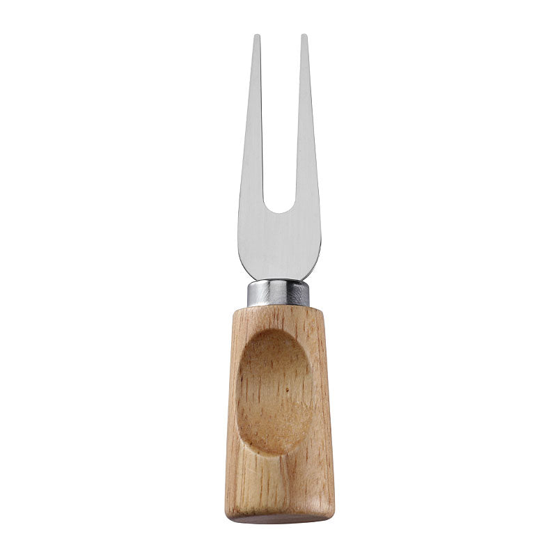 Two-Prong Cheese Fork with Stainless Steel Tines & Single-Groove Square Rubberwood Handle