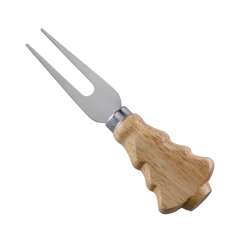 6-Piece Christmas Tree Cheese Knife Set with Rubberwood Handles