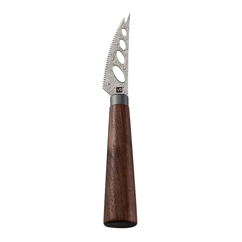 Damascus Steel Serrated Cheese Knife with Walnut Wood Handle
