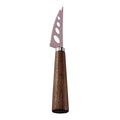 Three-Hole Serrated Soft Cheese Knife with Fork Tip, Pink Coated Blade & Walnut Handle